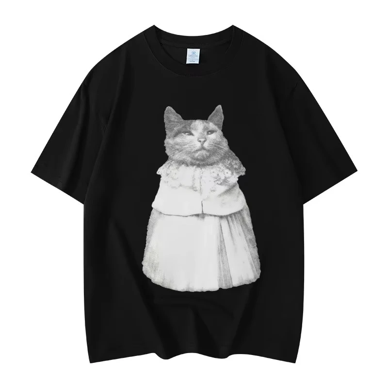 Funny Dressed Cat Meme T-shirt Men Women's Fashion Vintage Short Sleeve T Shirts Cotton Summer O-collar T-shirts Hip Hop Tees
