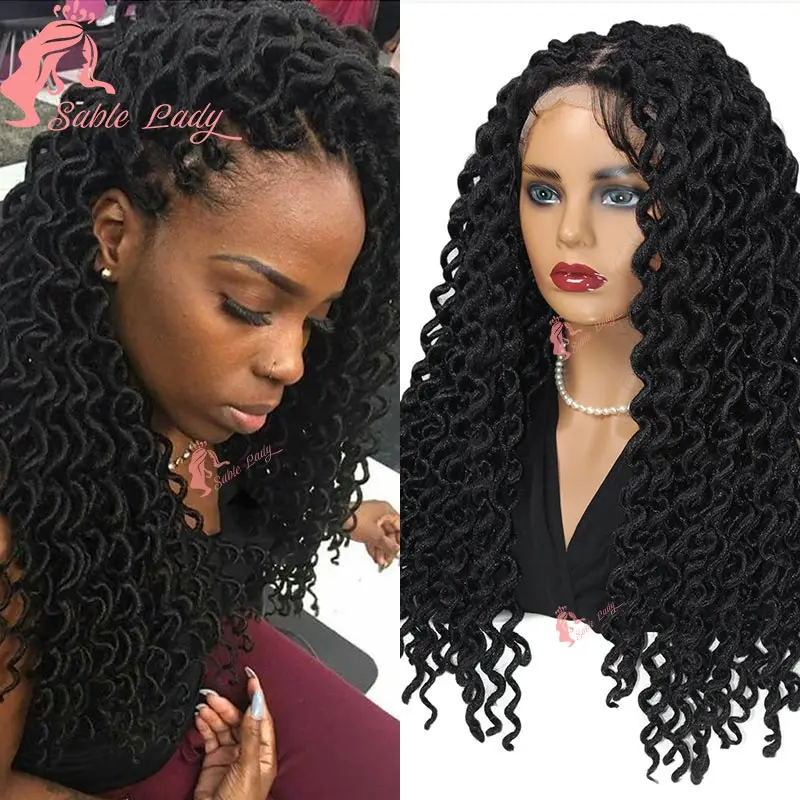 

Boho Twist Box Braided Wigs Butterfly Wave Knotless Box Braids Wig Synthetic Braided Full Lace Front Wig For Black Women 22''