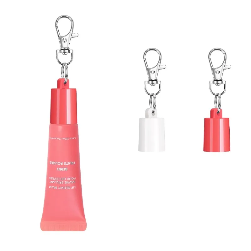 4 PCS Laneige Lip Glowy Balm Replacement Cap, Red White Lip Balm Tube Lid With Keychain For Laneige Lip Glowy Balm Portable view 2