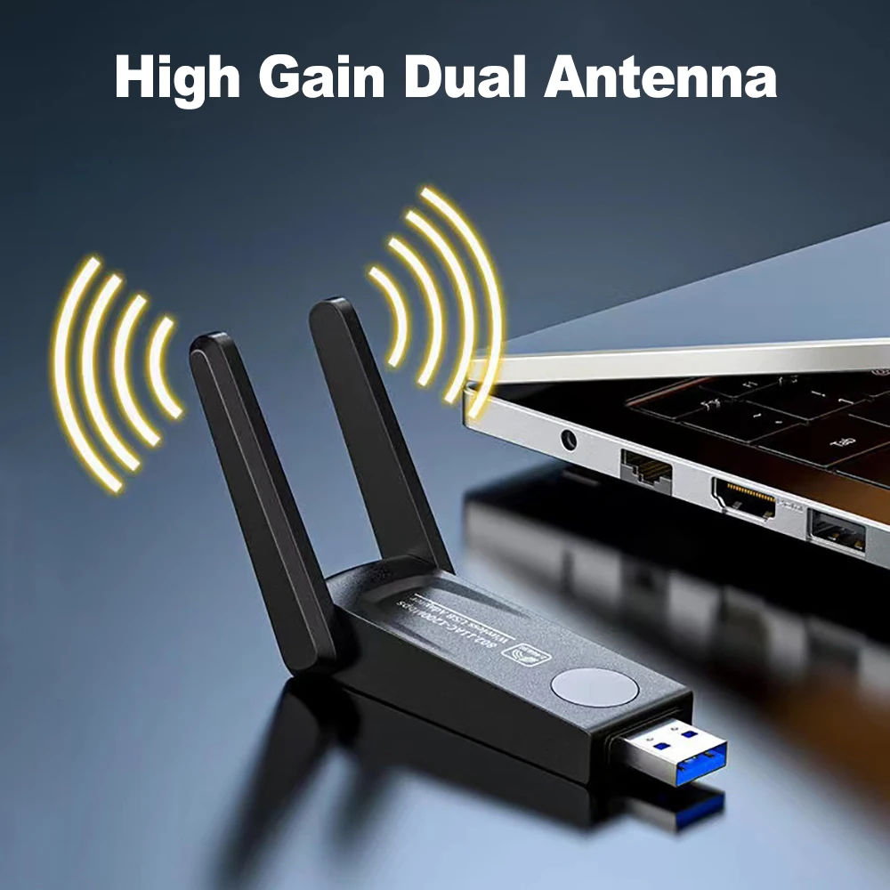 듀얼 밴드 2.4 와이파이 네트워크 카드, 무선 USB 동글 리시버, RTL8812CU, 2dbi 내장 안테나, 1200M USB3.0, 5G AC1200