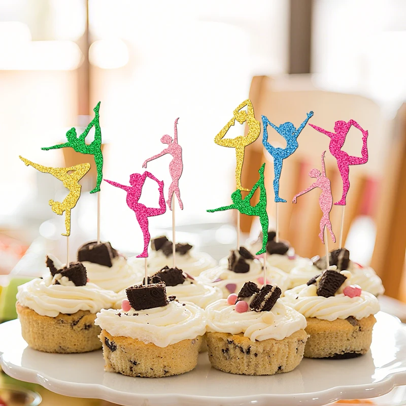 YOMDID 24 Stück Gymnastik-Kuchenaufsätze, glitzernde Silhouetten für Gymnastik-Liebhaber, Cupcake-Aufsätze, Sport-Gymnastik-Kuchenaufsätze – Detail 9