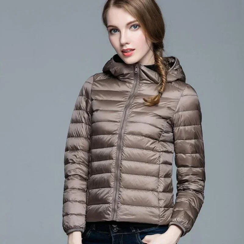 Weiße Entendaunenjacke für Damen, ultraleicht, warm, tragbare Oberbekleidung, Plus-Mantel, Winter