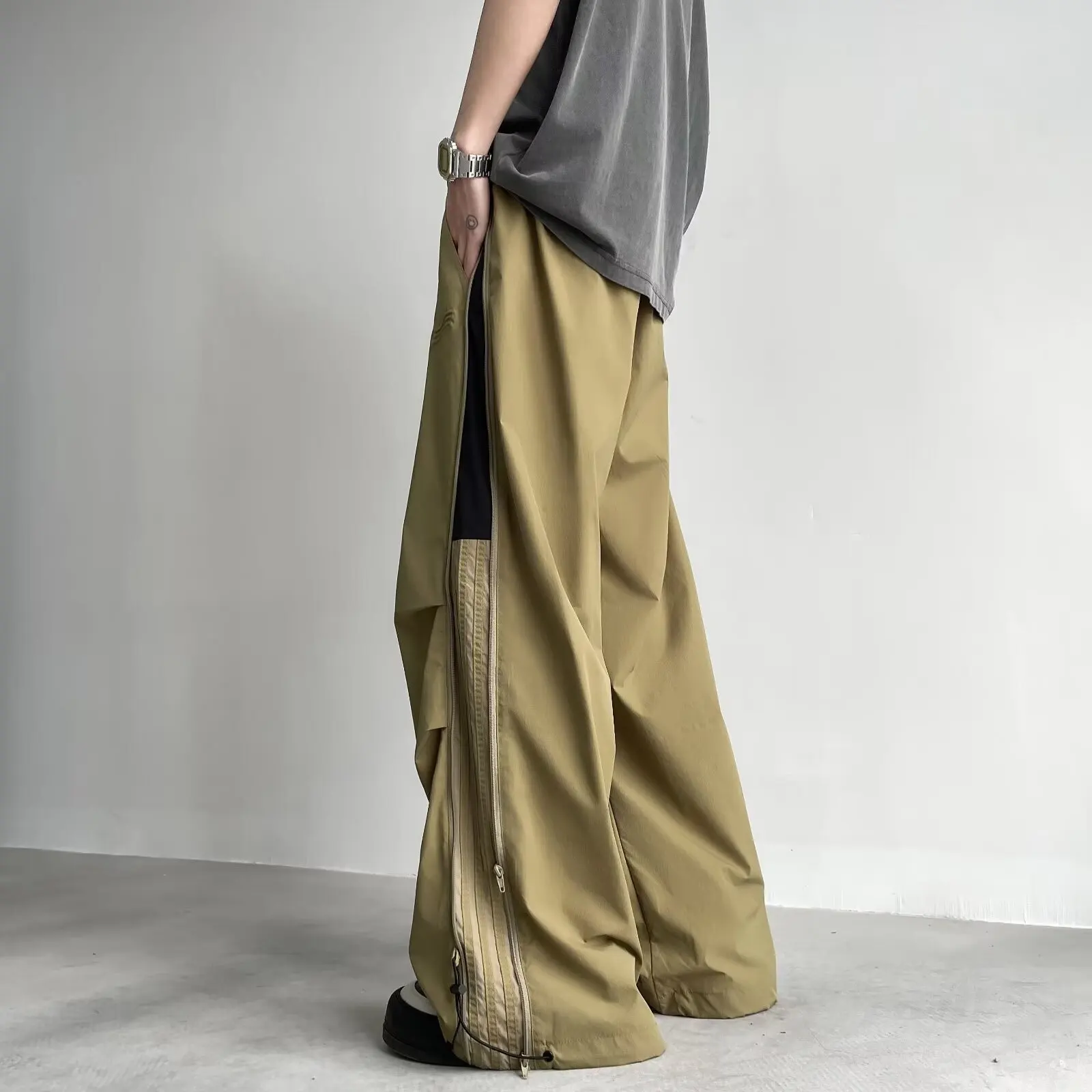 سراويل تسلق الجبال مقاومة للماء للرجال ، سراويل فضفاضة كاجوال واسعة الساق ، سراويل هجوم وظيفية ، ملابس الشارع الأمريكية في الهواء الطلق ، Y2K