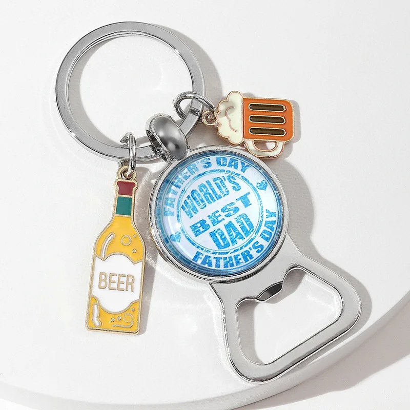 Beer Keychain Father Day Gift Bottle Opener Keyring Best Dad Man Accessories Jewelry Bag Pendant Family Gift