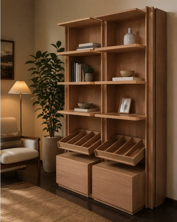 Storage & Organization - Moderne minimalistische massief houten vitrinekast met