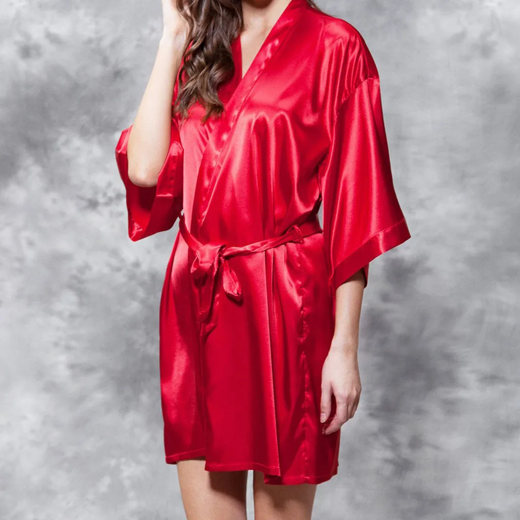 Lady Classic Solid Color Satin Skin-friendly Nightwear Lingerie Fashionable Lightweight Daily Comfortable Gown Robe Homewear