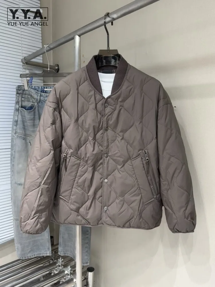 

Men Solid Color Diamond Grid Casual Down Coat Long Sleeve Single Breasted Lapel Warm Winter Outerwear Fashion Male Loose Jacket