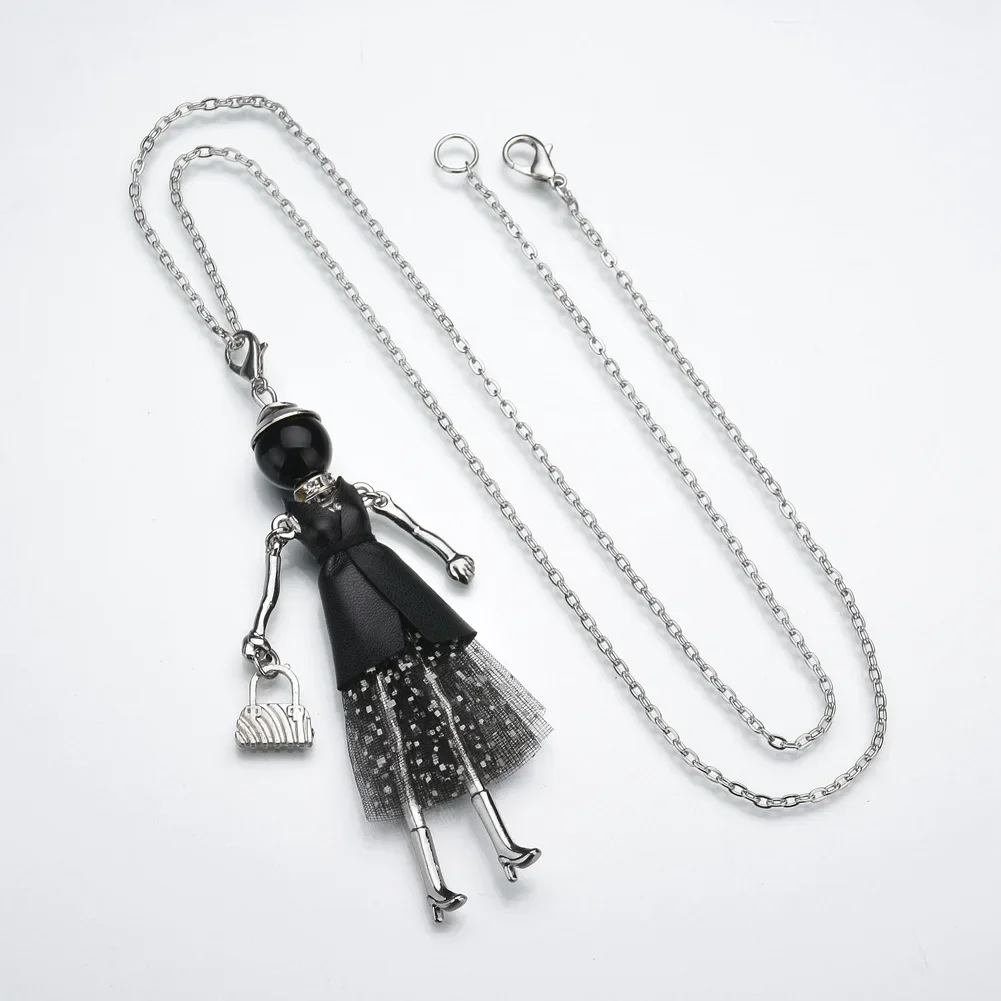 New Leather Clothing Fluffy Skirt Beads Doll Pendant Necklace For Women Sweater Chain Girl Necklaces Fashion Charm Jewelry Gift