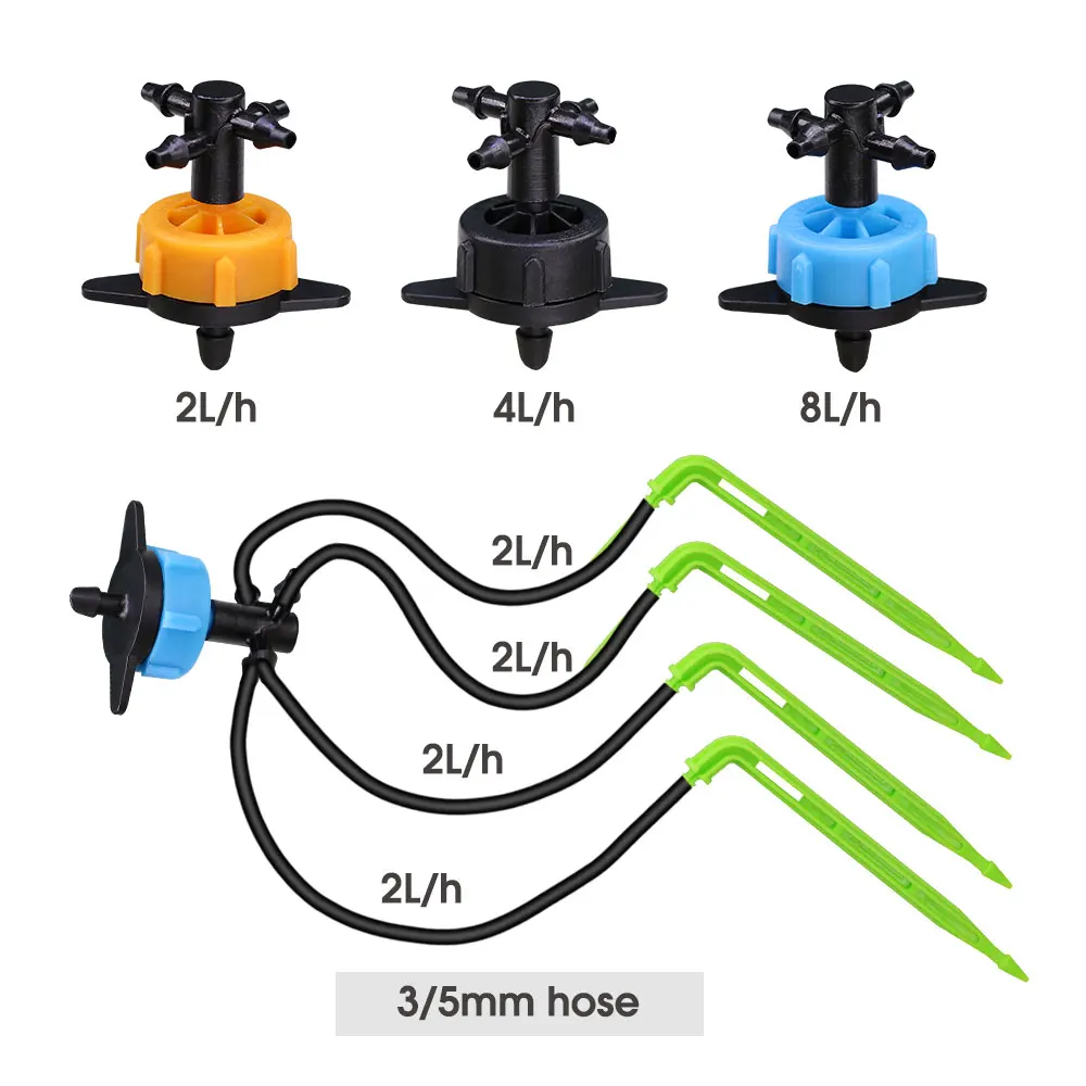 2L/4L/8L Garden Automatic Watering System Greenhouse Lawn Drip Irrigation Kit 3/5mm 4-Way Drip Arrow Transmitter Potted Plant