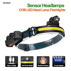 IR Sensor COB Headlight potente lampada a lanterna USB impermeabile LED Headlight Fishing Head Torch 6 modalità 2000mAh 18650 torcia elettrica