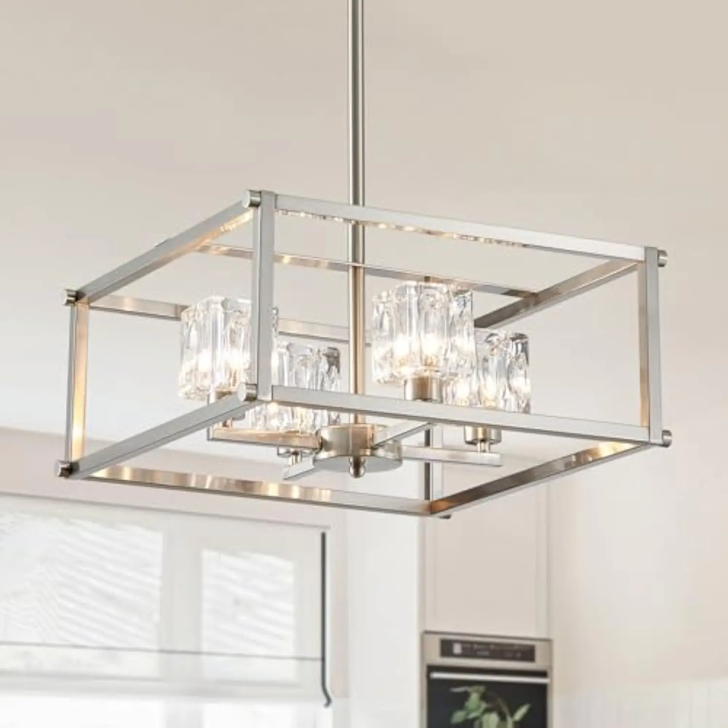 

4-Light Farmhouse Chandelier for Dining Room, Modern Brushed Nickel Light Fixture,Pendant Light for Kitchen, Living Room, Hallw