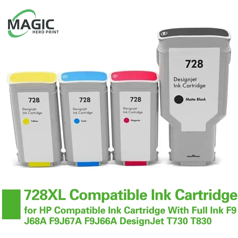 Magic Hero 728 Compatible for HP728 728XL Compatible Ink Cartridge With Full Ink F9J68A F9J67A F9J66A For HP DesignJet T730 T830