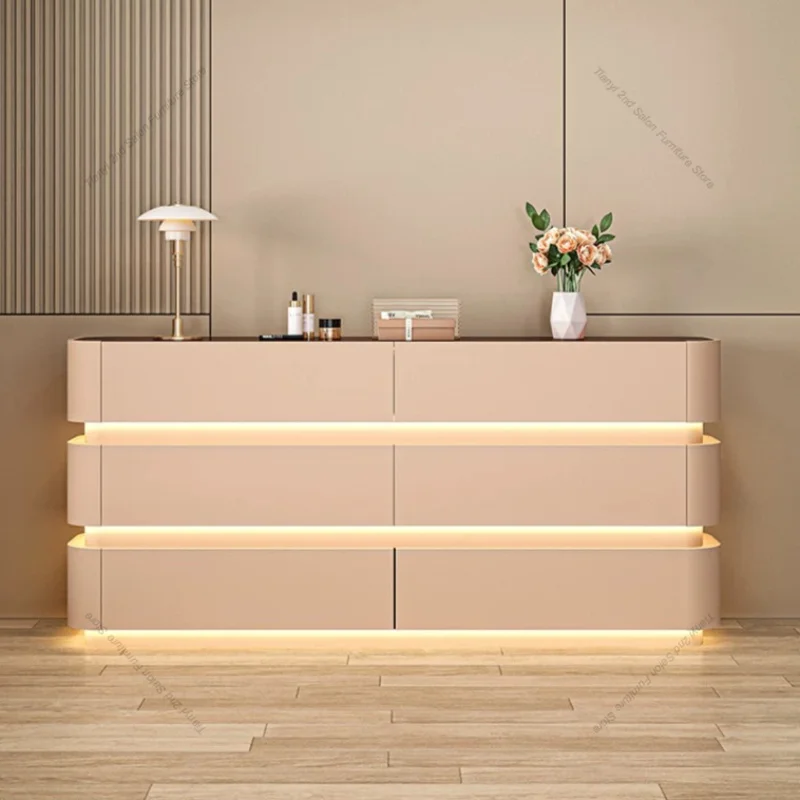Nordic Cream Style Jewelry Cabinet Multi Layer Storage with LED Light Compartment Display Closet Island Cabinet Furniture FYMS
