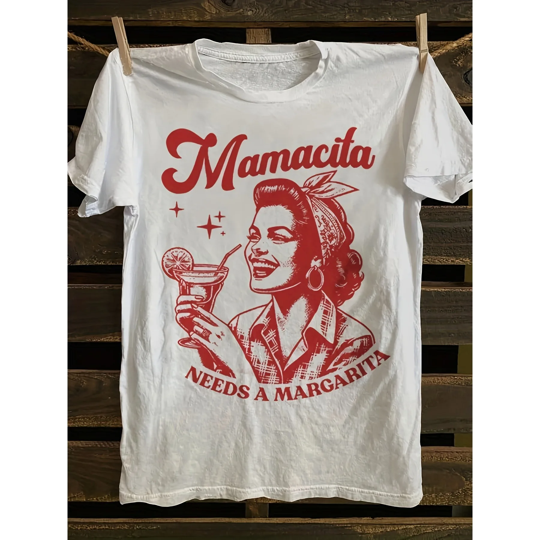 Women Summer White Round Neck T Shirt with Retro Inspired Margarita Themed Print Fun Loving and Spirited Unisex Men