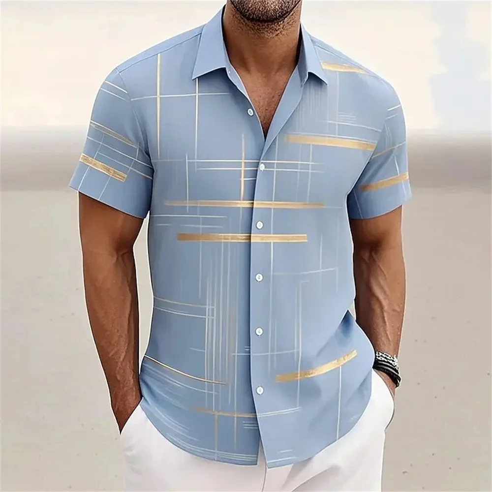 

Men's 3D Printed Striped Short Sleeve Shirt Hawaiian Simple Business Casual Multicolor Button Shirt Beach Vacation Mens shirt