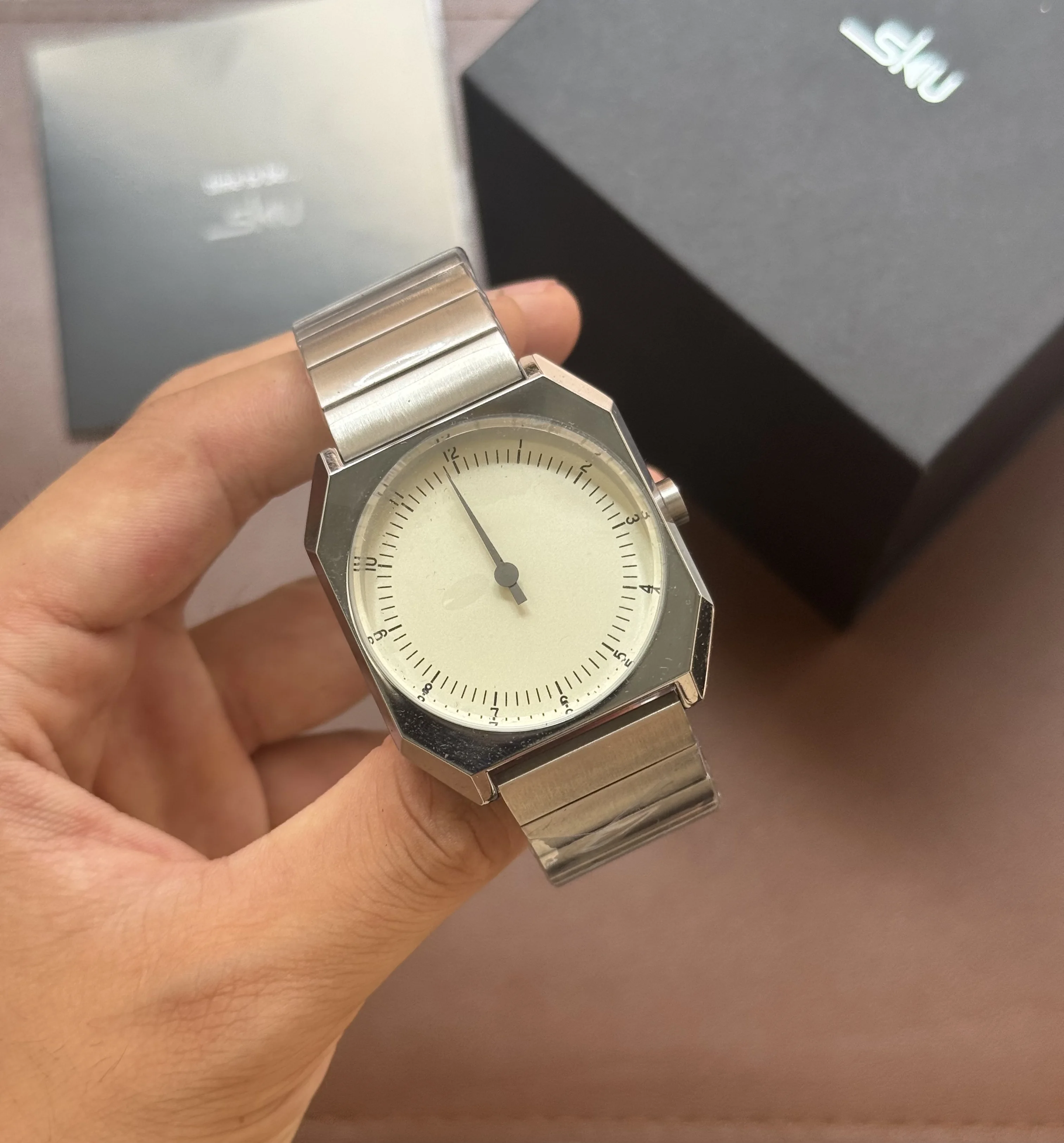 SKU Retro One Pointer Men's Watch Vintage Style Square Quartz Unique Design Fashion Alloy Wristwatch