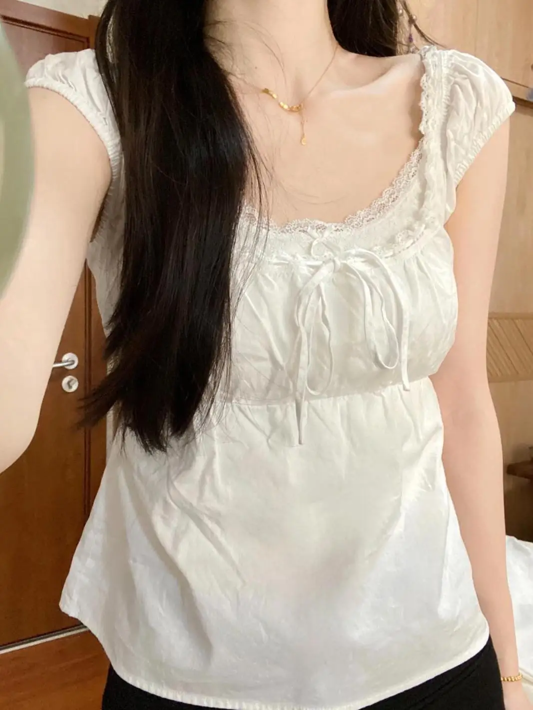 

Летний женский топ Brandy Girl BM Homebody из белого кружева, сладкий и соблазнительный, приталенный, с поясом, из хлопка, средней длины