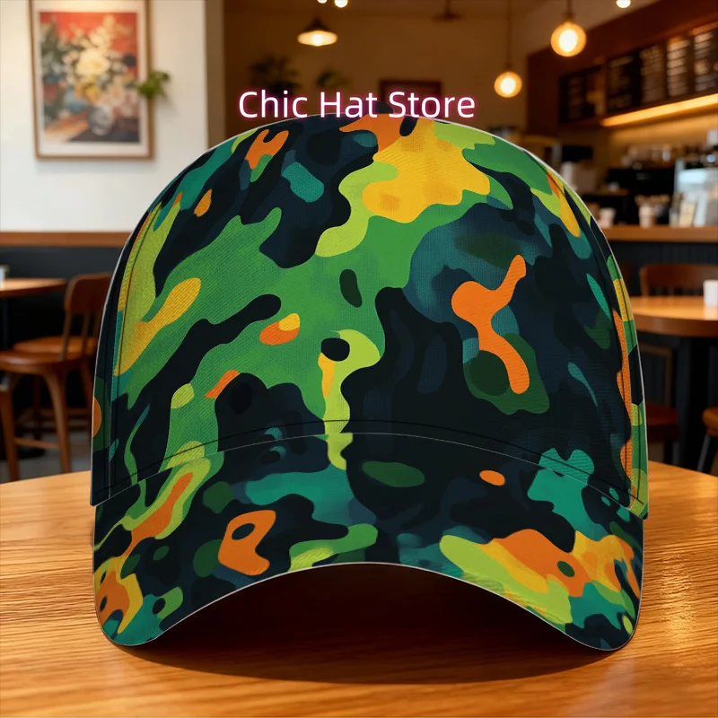 1pc Colorful Abstract Camo Print Classic Baseball Cap - Lightweight Polyester Duckbill Hat, Adjustable Design, Perfect for Casua