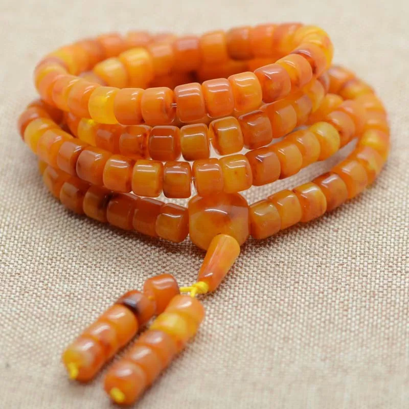 

Old Honey Wax Bucket Beads 108 Buddha Beads Handstring Polish Amber Same Style for Men and Women