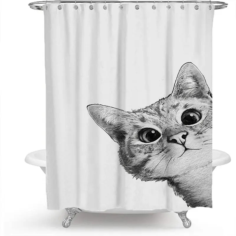 

Bathroom Polyester Shower Curtains Waterproof Mold Resistant Easy Clean Animals Cat Lovely Bathtub Shower Curtains With Hooks