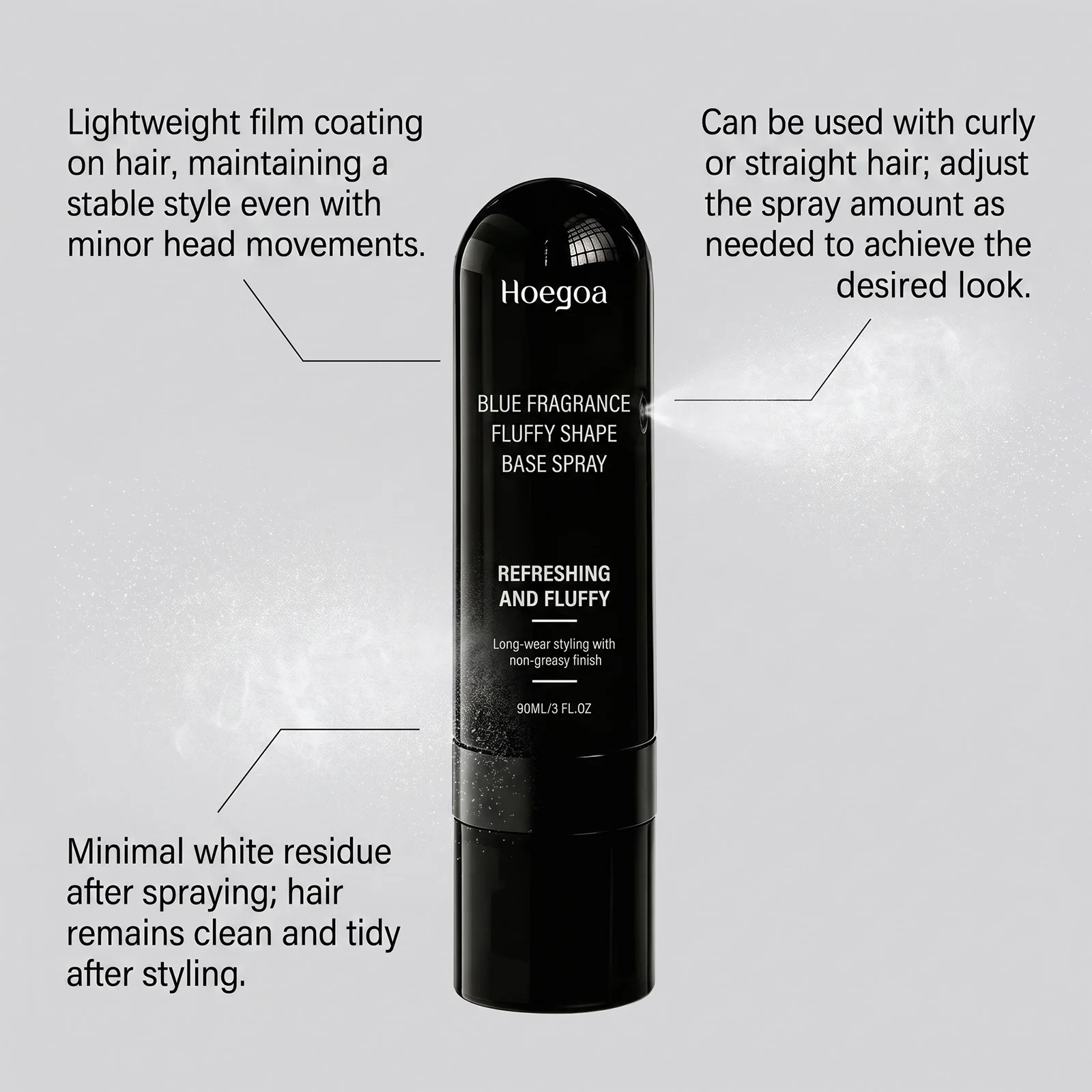 Fluffy Shape Base Spray 90ml Wurzel-Lifting Volumen für feines Haar, nicht fettend, leicht auszuspülen, blauer Duft, für den täglichen Gebrauch und die Haarstyling-Anwendung – Detail 3