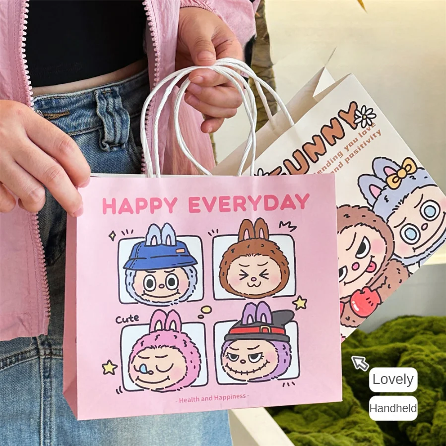 10 pcs Cute and Creative Plush Rabbit Gift Bag Gift Packaging and Storage Handbag Fashion Cartoon Paper Bag