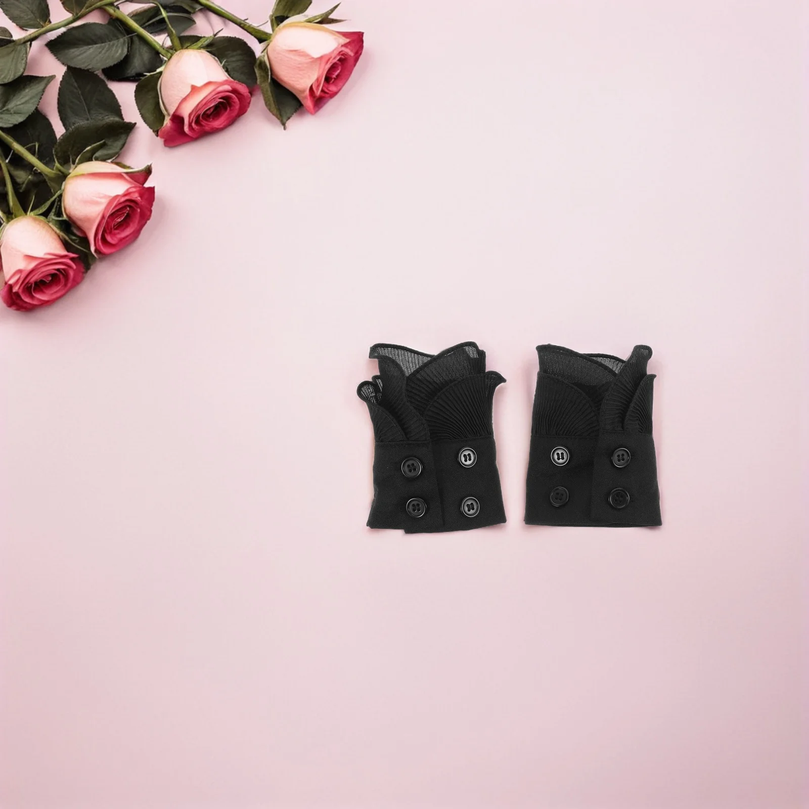 1 زوج الزخرفية وهمية كم الأسود المعصم الأصفاد للنساء انفصال فو الكفة أنيقة الدانتيل الذراع اكسسوارات زي حفل زفاف