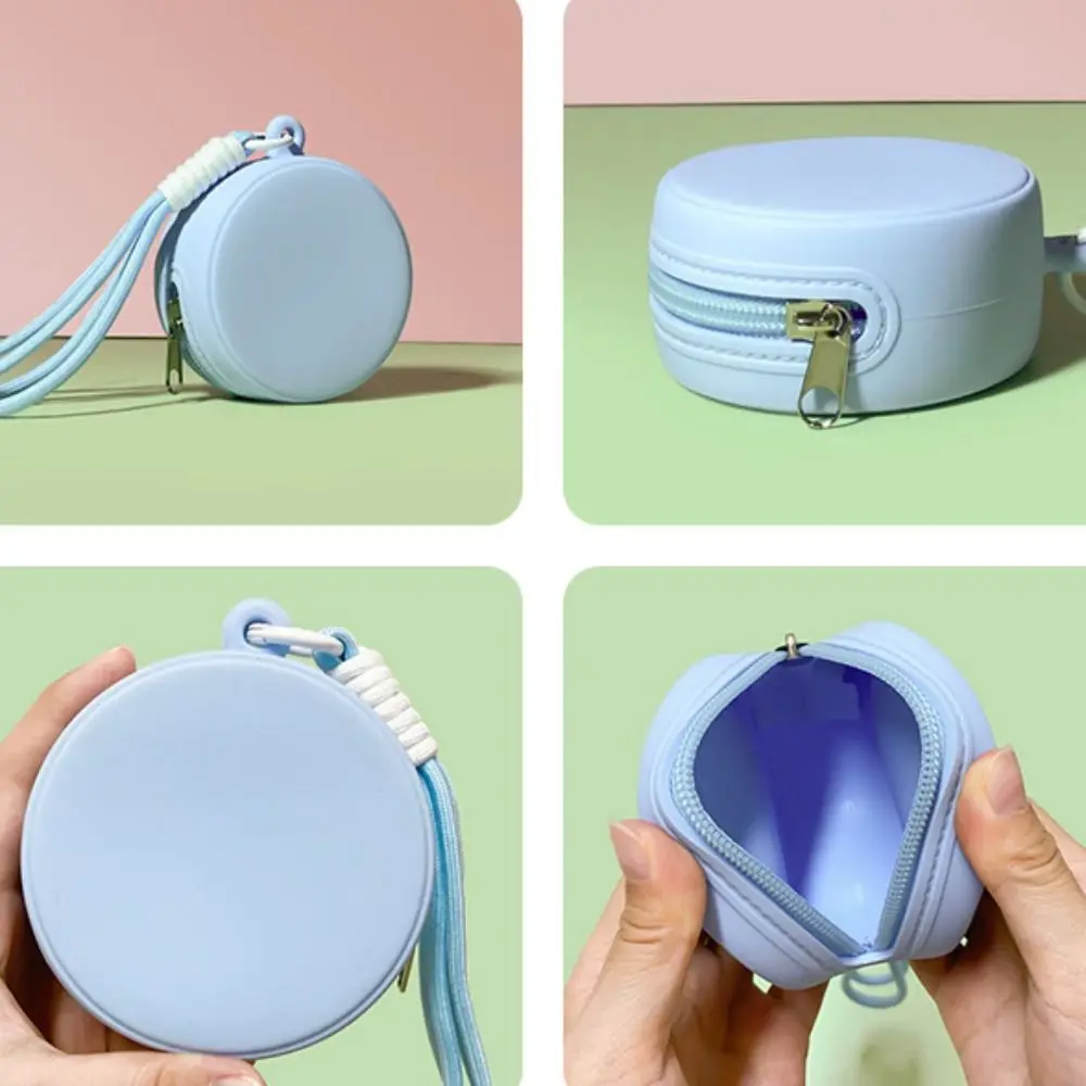 Multifunktionale Silikon-Kopfhörertasche mit Reißverschluss, tragbar, wasserdicht, Geldbörse mit Seil, runde Datenkabel-Aufbewahrungstasche für den Außenbereich
