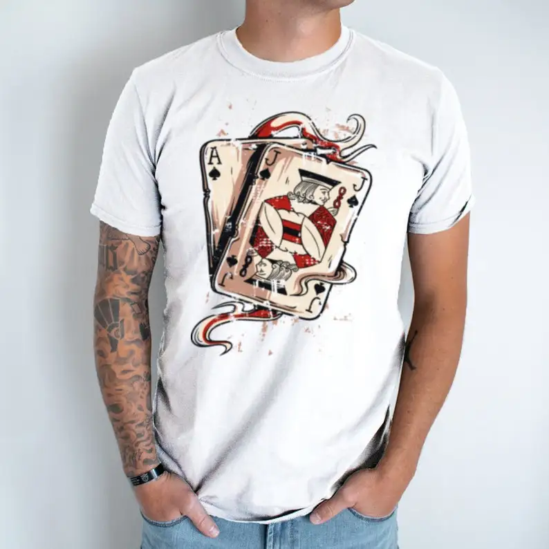 Poker Cards Unisex T-shirt Cotton Shirts Boys DTG Printed Shirt Gifts Queen Hearts Shirt Southern Casino Tee Playing Card Deck