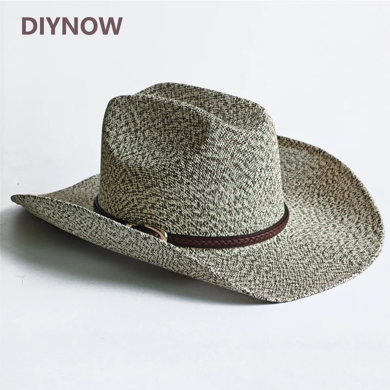 New Summer Straw Cowboy Hat Fashion Machine-woven Wide Brim Hat for Women Men Outdoor Beach Travel Vacation Sun Protection