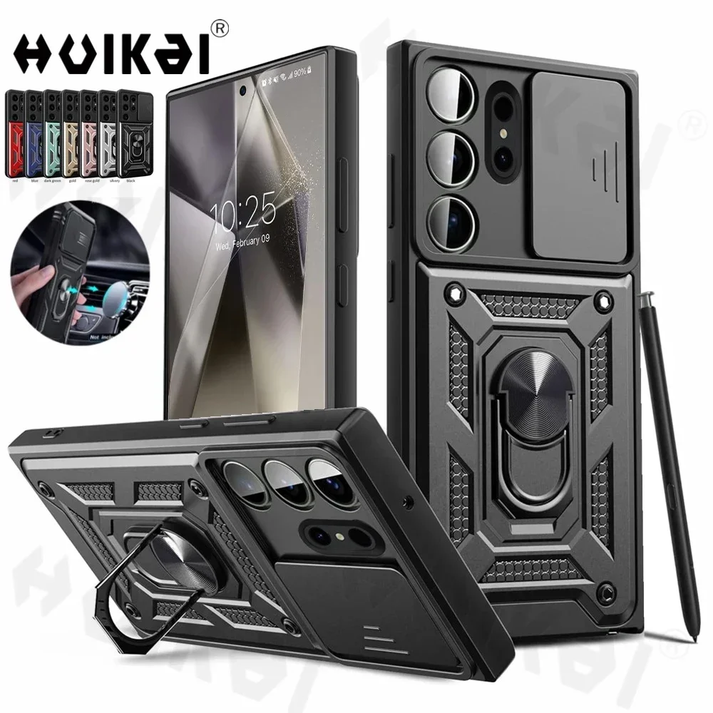 Case For Samsung Galaxy S25 Ultra S24 Plus S24 FE A55 A16 A35 Note 20 Ultra Slide Camera Lens Military Grade Bumpers Armor Cover