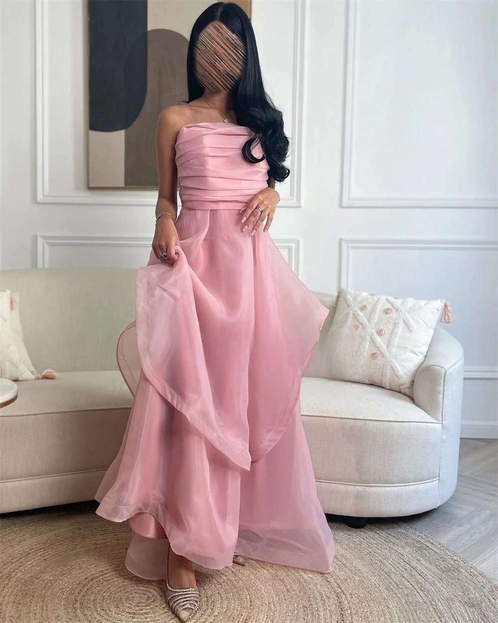 

Pink Strapless Formal Long Bespoke Occasion Gown Evening Dresses Pastrol Unisex Jersey Retro Dubai Saudi Arabic Prom Customized