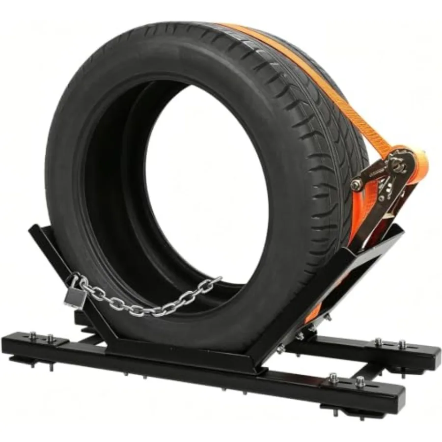 Heavy Duty Semi Truck Spare Tire Rack for Trailers Trucks Steel Black Adjustable 25.127.1 Fit with Ratchet Strap, Chain Lock