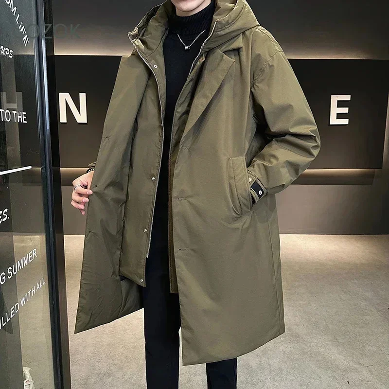 COZOK Fake Two Pieces Long Down Jacket Man Designer Clothes Men Duck Padding 's Casual 2025 Winter Coat