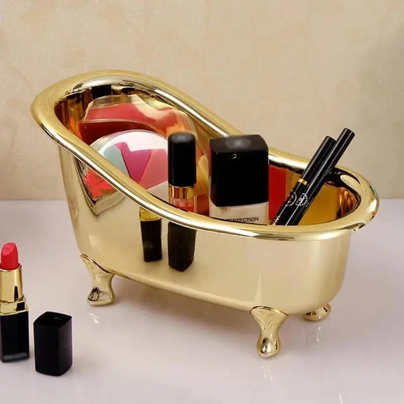 1pc Mini Bathtub Soap Jewelry Storage Box Makeup Organizer Container Desktop Sundry Storage Gold Silver Sundries Storage Box
