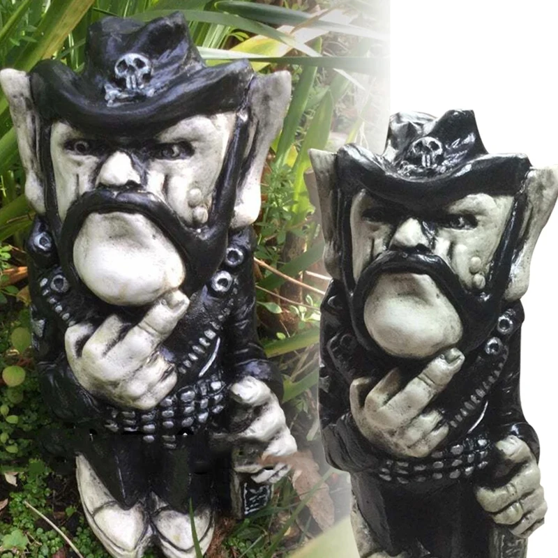 Lemmy Rock Icon Sculpture Lemprechaun Resin Craft Decoration Cowboy Finger Dwarf Garden Ornaments Outdoor Yard Lawn Gnomes Decor