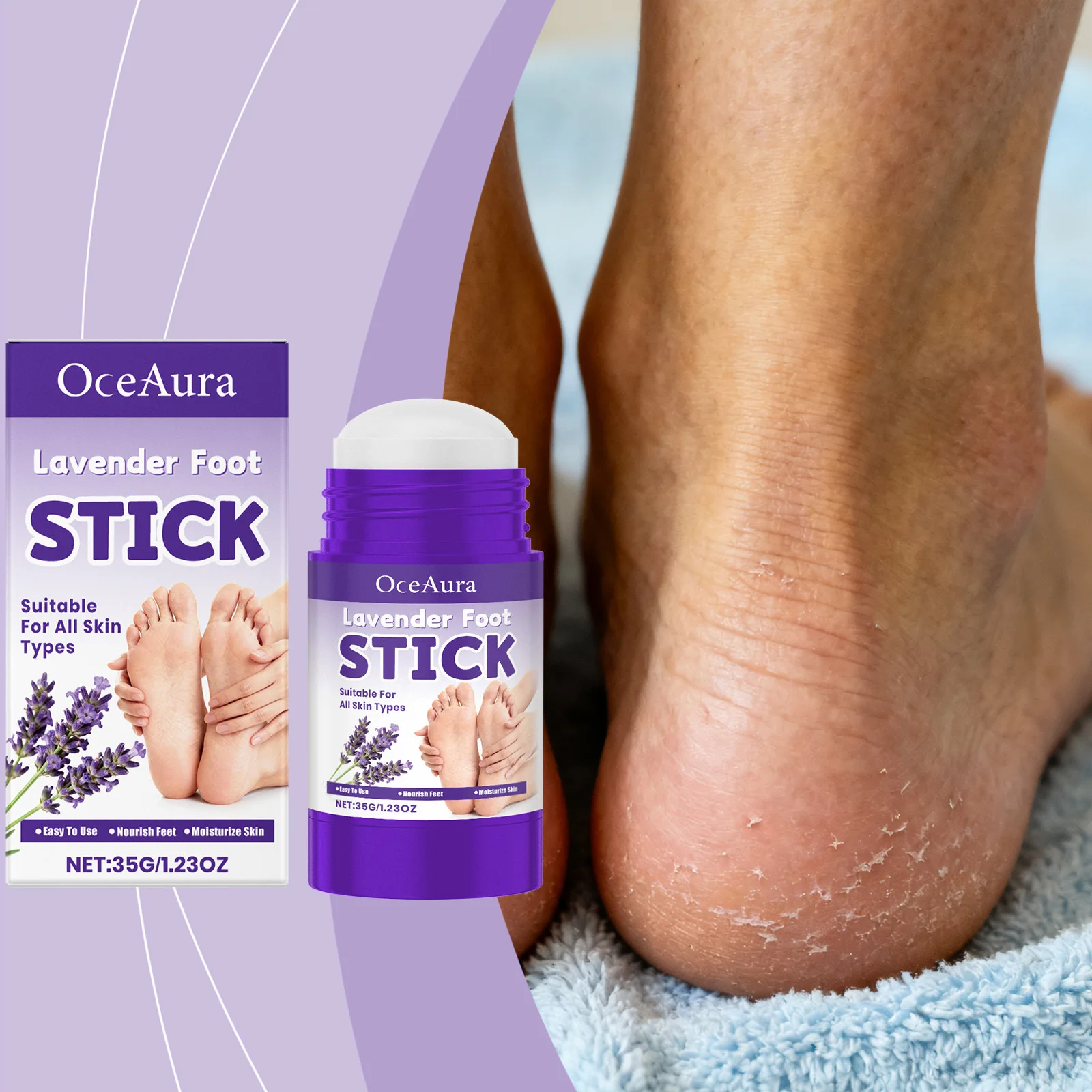 

Lavender Foot Cream Stick Moisturizing Repairing Dry Cracked Heel Long-Lasting Hydration Exfoliating Dead Skin Remover Feet Care