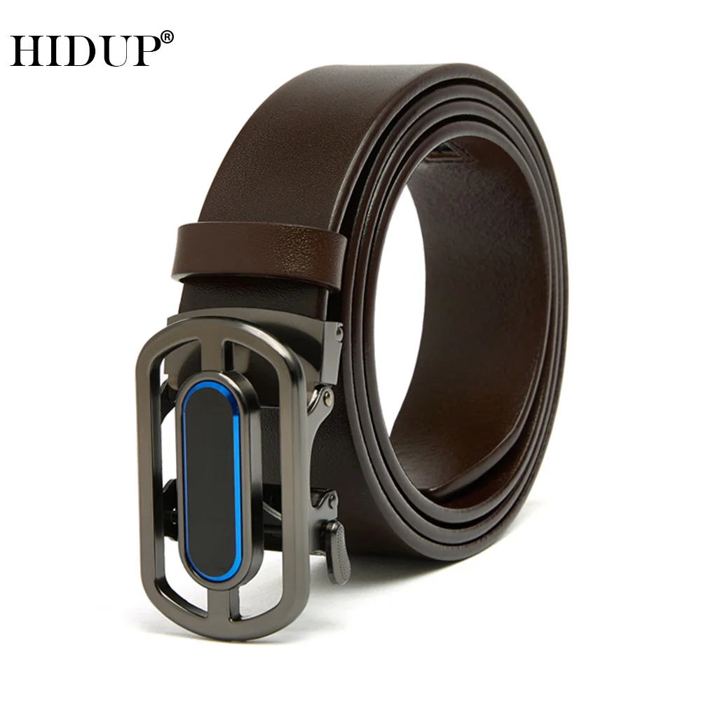 HIDUP Top Quality Solid Pure Cow Genuine Leather Ratchet Belts 3.5cm Wide Automatic Male Belt Fashion Design Styles NWJ1190