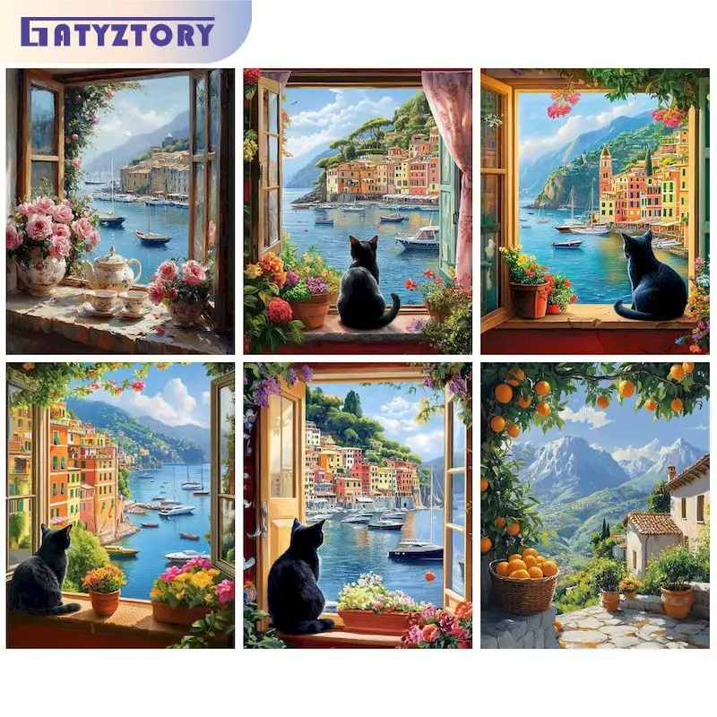 GATYZTORY DIY Malen nach Zahlen, Landschaftszeichnung auf Leinwand, Geschenkbilder nach Zahlen, Haus-Sets, handgemalte Gemälde, Heimdekoration