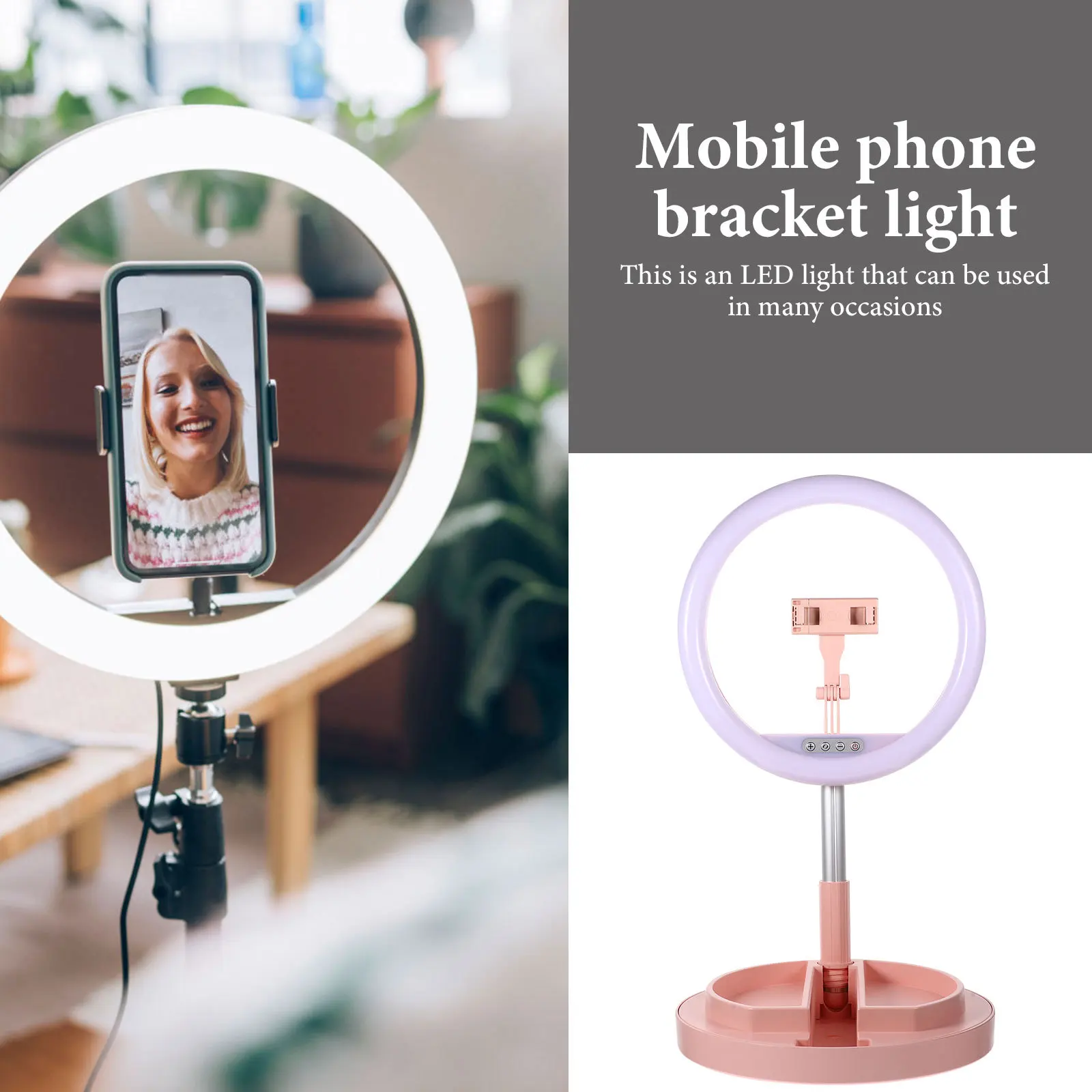 1Pcs LED Ring Light Live Broadcast Stand Foldable Retractable Mobile Phone Holder Adjustable Brightness Soft Eye Protection Fill