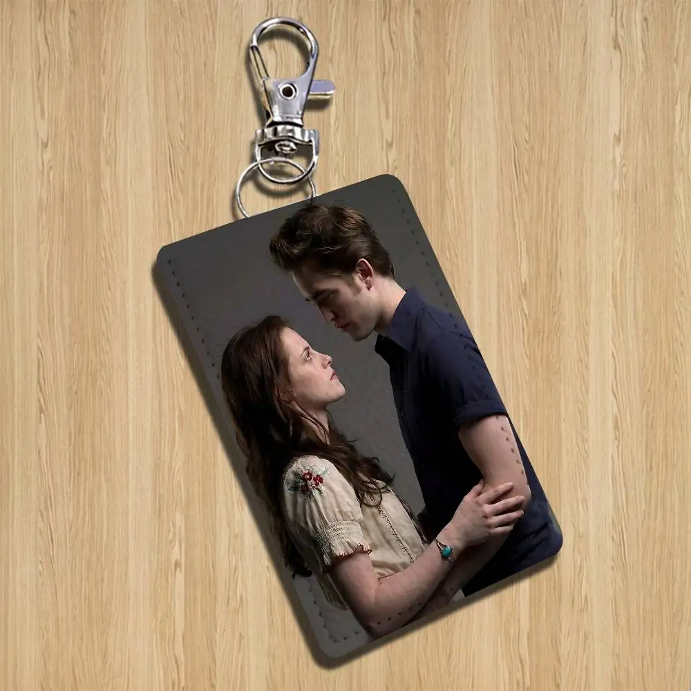 classic Twilight Saga Edward Rectangle ID Card Case Keychain Access Card Bag Key Tag Ring Leather Card Holder Key Ring Access