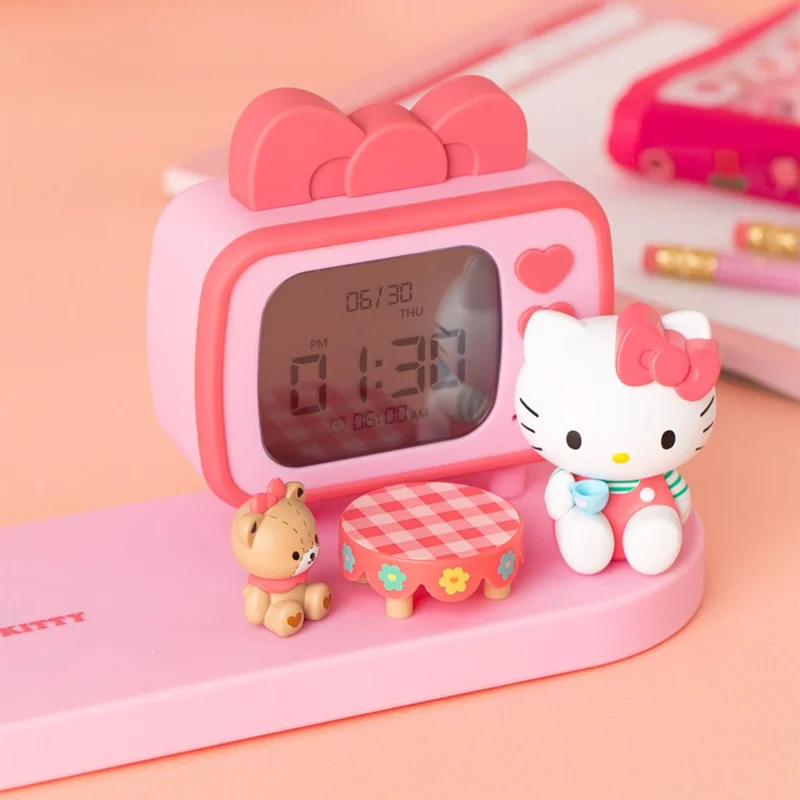 Sanrio Hello Kitty Cartoon Desktop Electronic Clock Watch Alarm Clock Ornament Sanrio Anime Girl Heart Wireless Charger Gift