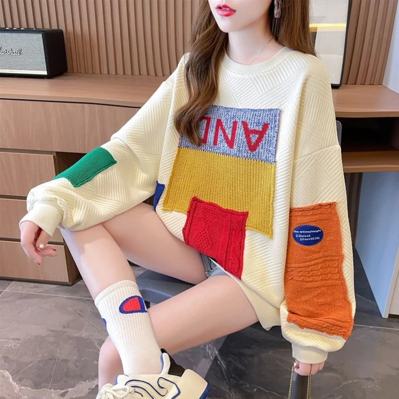Pullover da donna girocollo a contrasto di colore Top anni '90 Vintage Estetico Sport Kpop Designer Emo Novità Felpa casual da donna