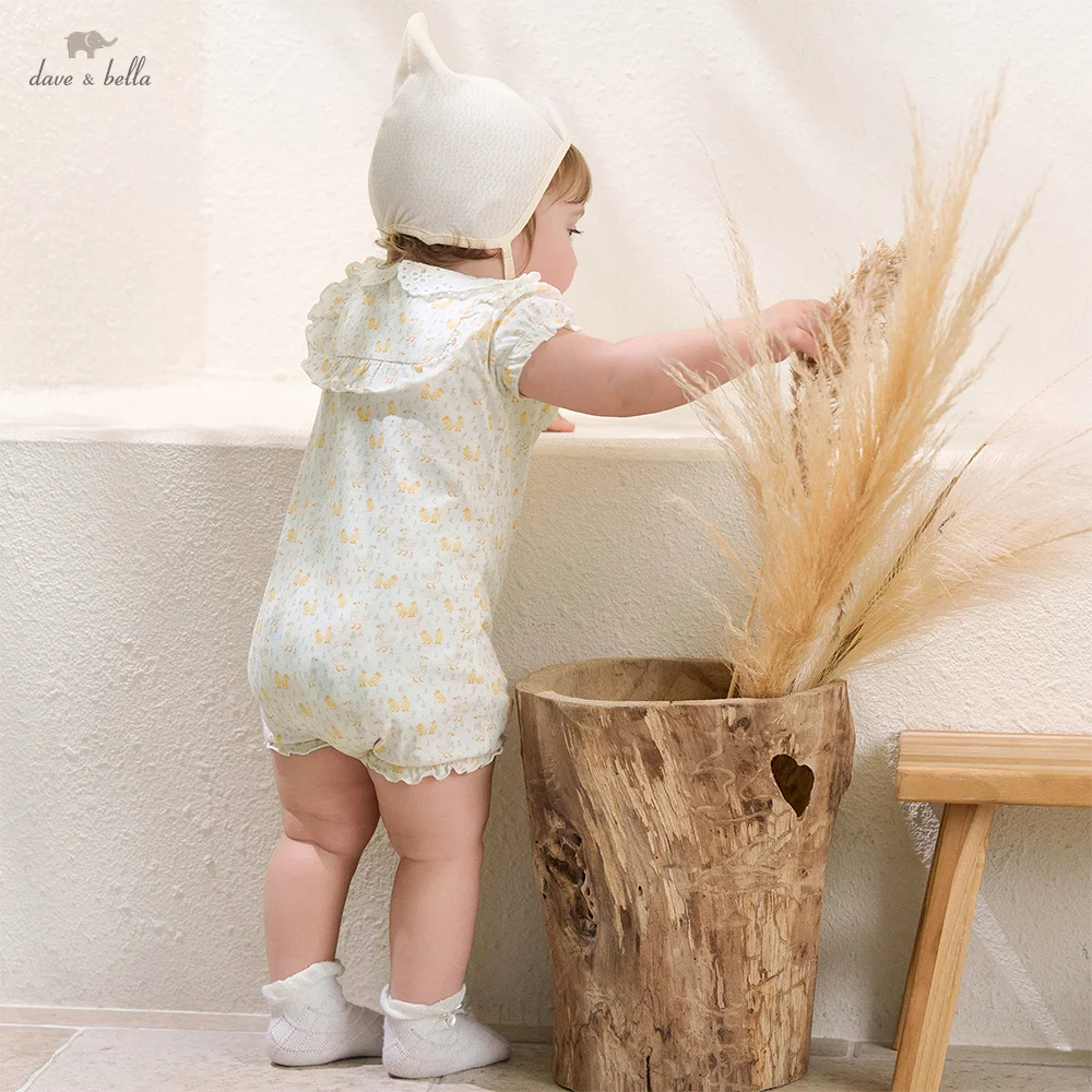 Dave Bella Newborn Jumpsuit Baby Girls Summer Clothes Pure Cotton Duck Print Romper Short Sleeve Creeper Fashion Sweet DB2261404