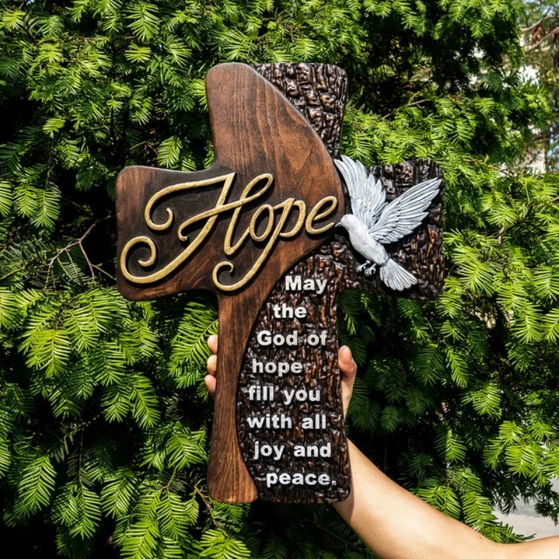 Vintage Wooden Wall Cross Religious Christian Cross, Faith, Hope, Catholic Church Decor