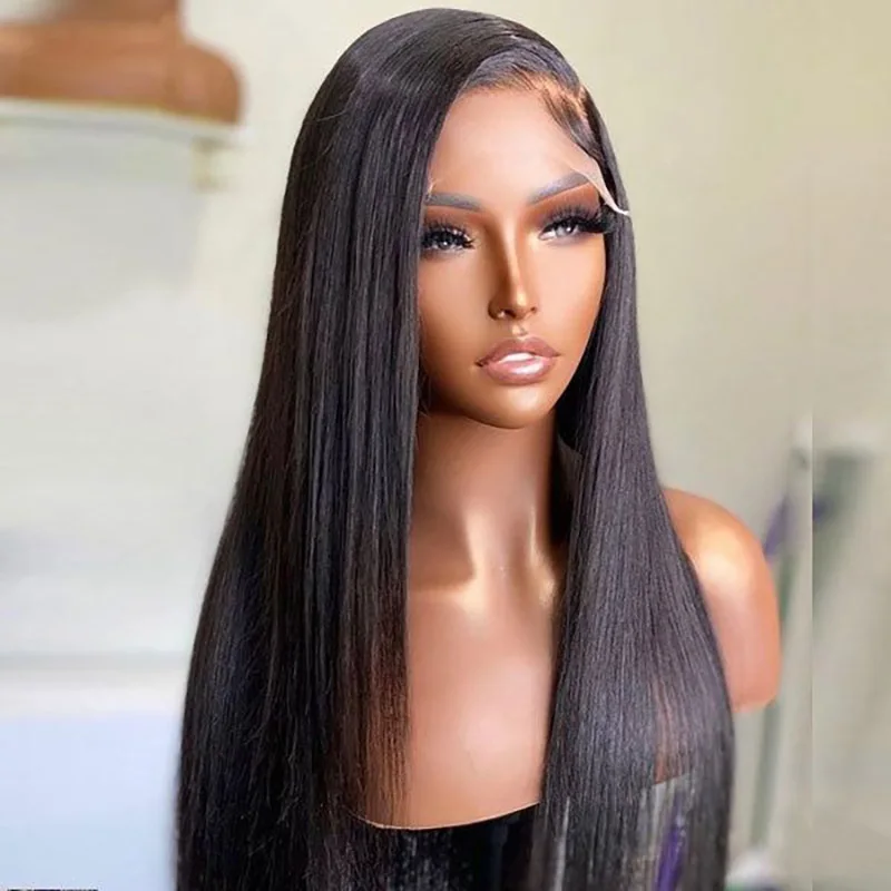 Wig Depan Renda Kepadatan 180 Panjang Telah Dipetik Hitam Alami Lurus Halus 26 "Lembut untuk Wanita dengan Rambut Bayi Tanpa Lem Tekstur Bagus