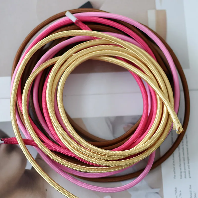 Multi Colors Vintage 2-Core Braided Fabric Cable Flex Lighting Lamp Wire Soft Bar Bedroom Parlor DIY Light Line 1/2/5/10 Meter