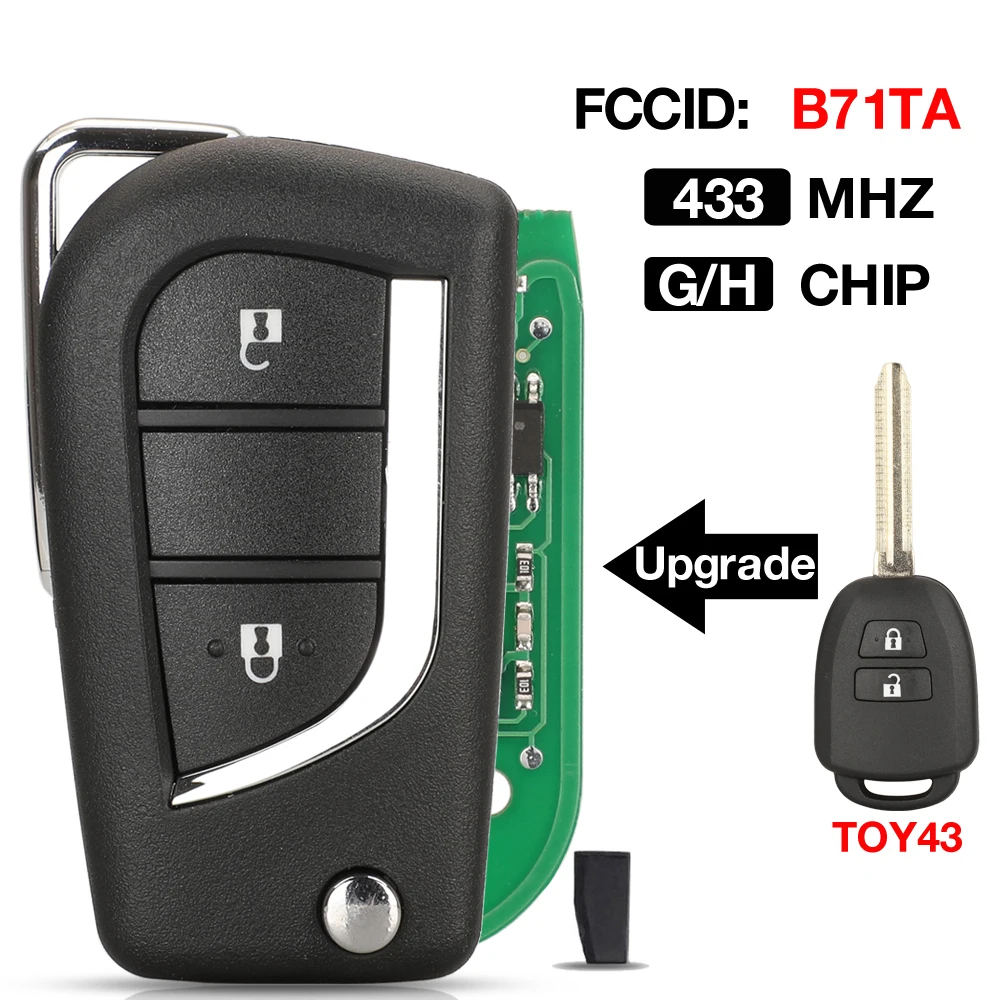 jingyuqin 2 BTN B71TA 433MHz H/G Chip Upgrade Filp Remote Control Car Key Fob Fit For Toyota Yaris 2014-2017 Vios 2013 - 2016