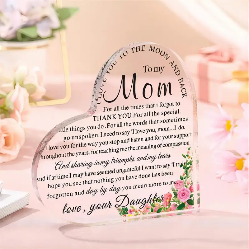 Birthday Gifts for Mom from Daughters Son Mothers Day Gifts  Heart Acrylic Keepsake and Paperweight Meaningful Ideal Gifts for