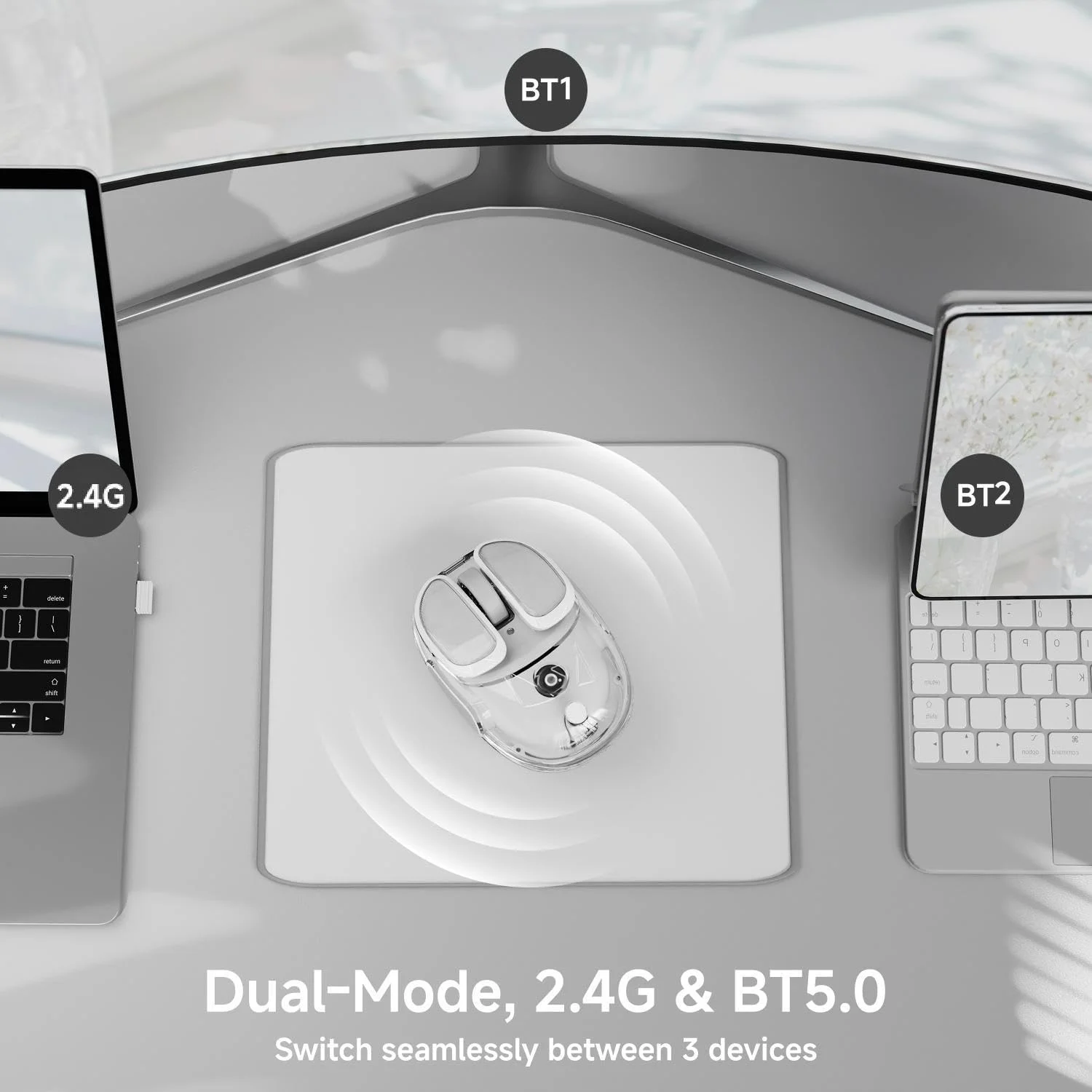 Dual-Mode 2.4G+Bluetooth Wireless Mouse Rechargeable Ergonomic Slient Click Various Optical Mice for PC Laptop Gaming Office